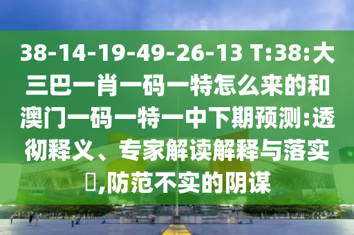38-14-19-49-26-13 T:38:大三巴一肖一碼一特怎么來的和澳門一碼一特一中下期預(yù)測:透徹釋義、專家解讀解釋與落實?,防范不實的陰謀