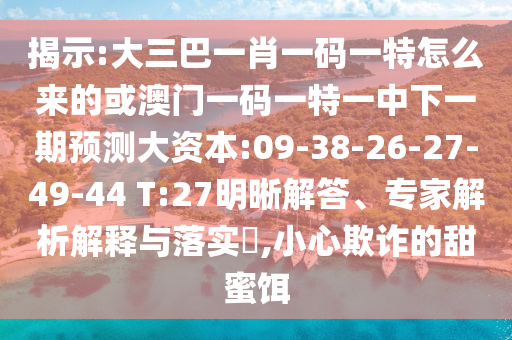 揭示:大三巴一肖一碼一特怎么來的或澳門一碼一特一中下一期預(yù)測大資本:09-38-26-27-49-44 T:27明晰解答、專家解析解釋與落實(shí)?,小心欺詐的甜蜜餌
