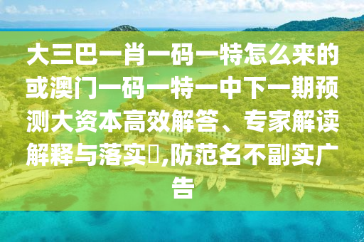 大三巴一肖一碼一特怎么來的或澳門一碼一特一中下一期預測大資本高效解答、專家解讀解釋與落實?,防范名不副實廣告